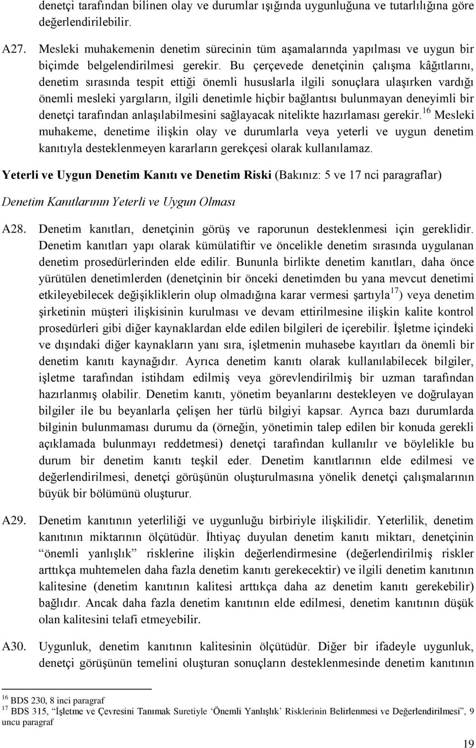 Bu çerçevede denetçinin çalışma kâğıtlarını, denetim sırasında tespit ettiği önemli hususlarla ilgili sonuçlara ulaşırken vardığı önemli mesleki yargıların, ilgili denetimle hiçbir bağlantısı