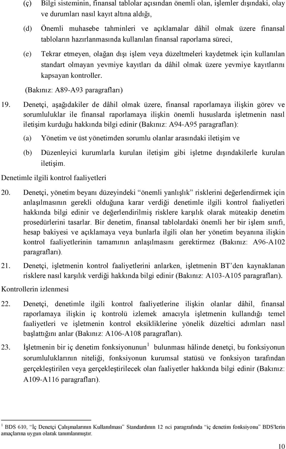 olmak üzere yevmiye kayıtlarını kapsayan kontroller. (Bakınız: A89-A93 paragrafları) 19.