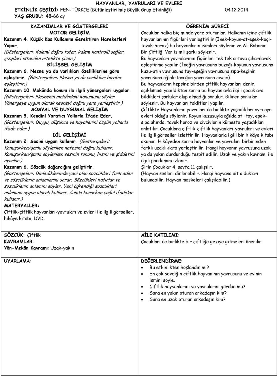 Nesne ya da varlıkları özelliklerine göre eşleştirir. (Göstergeleri: Nesne ya da varlıkları birebir eşleştirir.) Kazanım 10. Mekânda konum ile ilgili yönergeleri uygular.