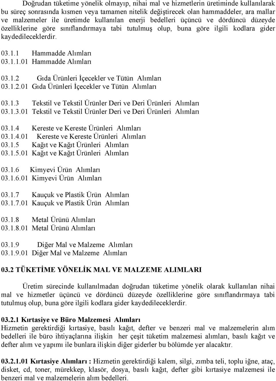 1.2 Gıda Ürünleri İçecekler ve Tütün Alımları 03.1.2.01 Gıda Ürünleri İçecekler ve Tütün Alımları 03.1.3 Tekstil ve Tekstil Ürünler Deri ve Deri Ürünleri Alımları 03.1.3.01 Tekstil ve Tekstil Ürünler Deri ve Deri Ürünleri Alımları 03.