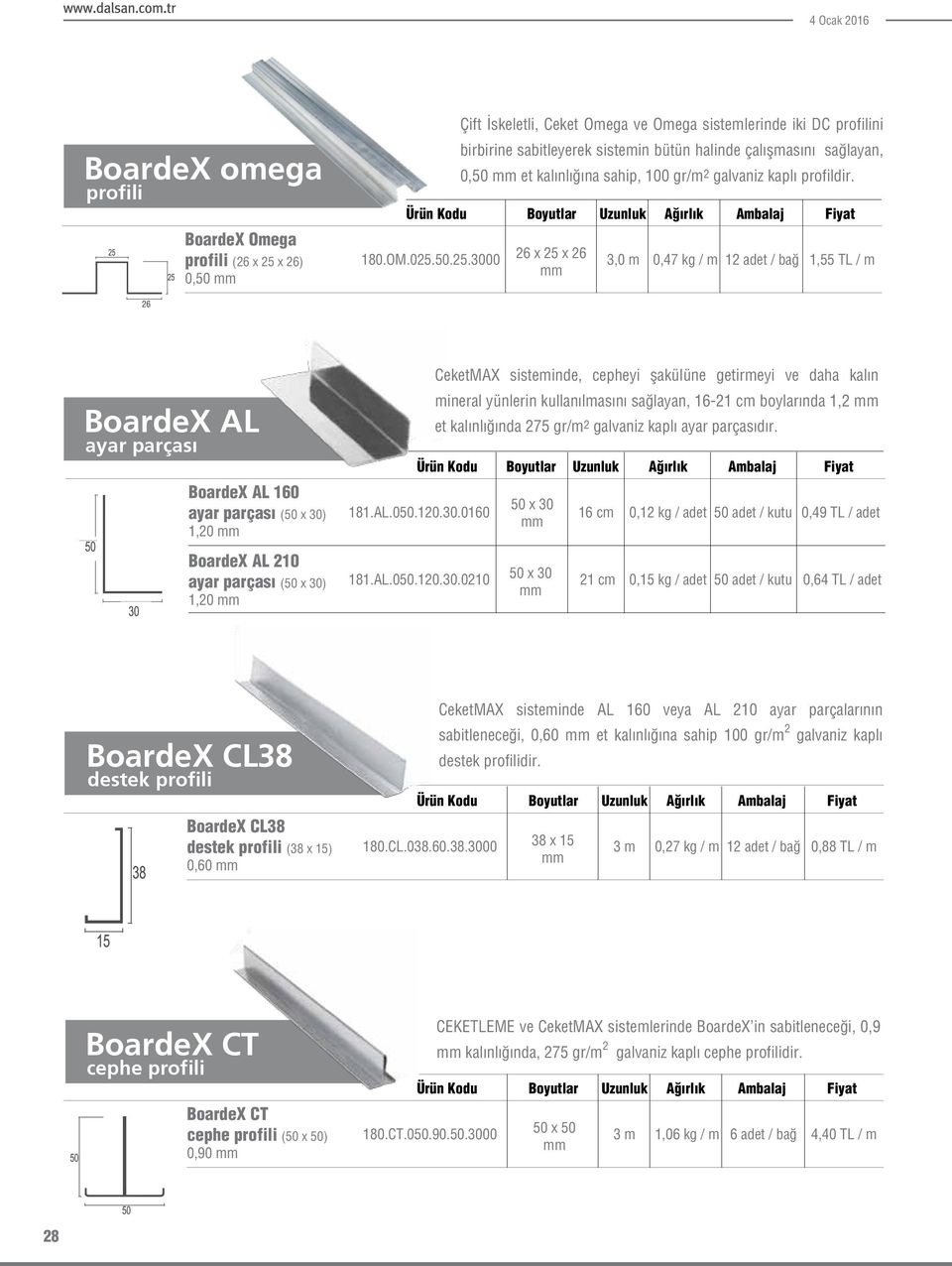 50.25.3000 26 x 25 x 26 0,47 kg / m 12 adet / bağ 1,55 TL / m BoardeX AL ayar parçası BoardeX AL 160 ayar parçası (50 x 30) 1,20 BoardeX AL 210 ayar parçası (50 x 30) 1,20 181.AL.050.120.30.0160 181.