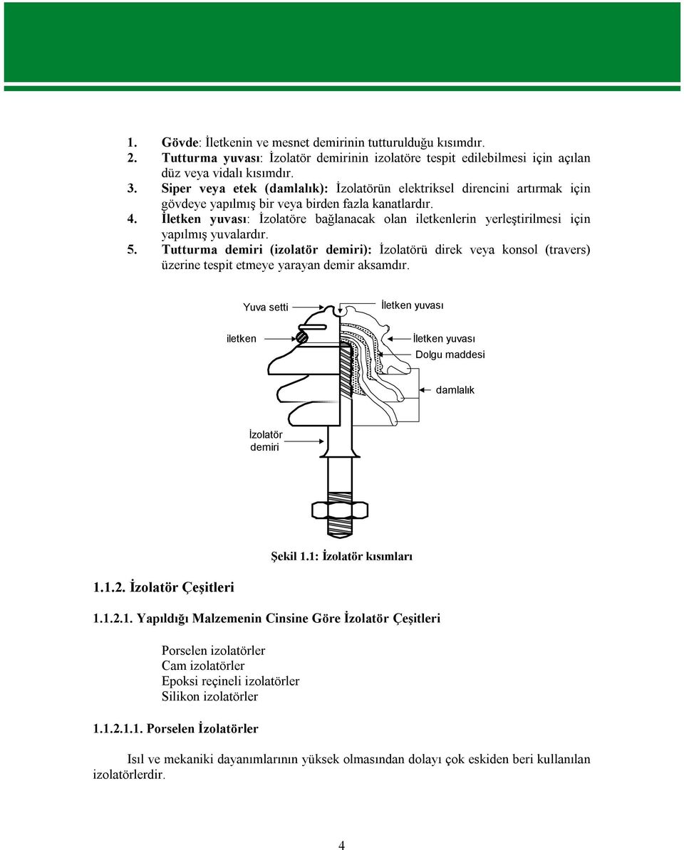 İletken yuvası: İzolatöre bağlanacak olan iletkenlerin yerleştirilmesi için yapılmış yuvalardır. 5.
