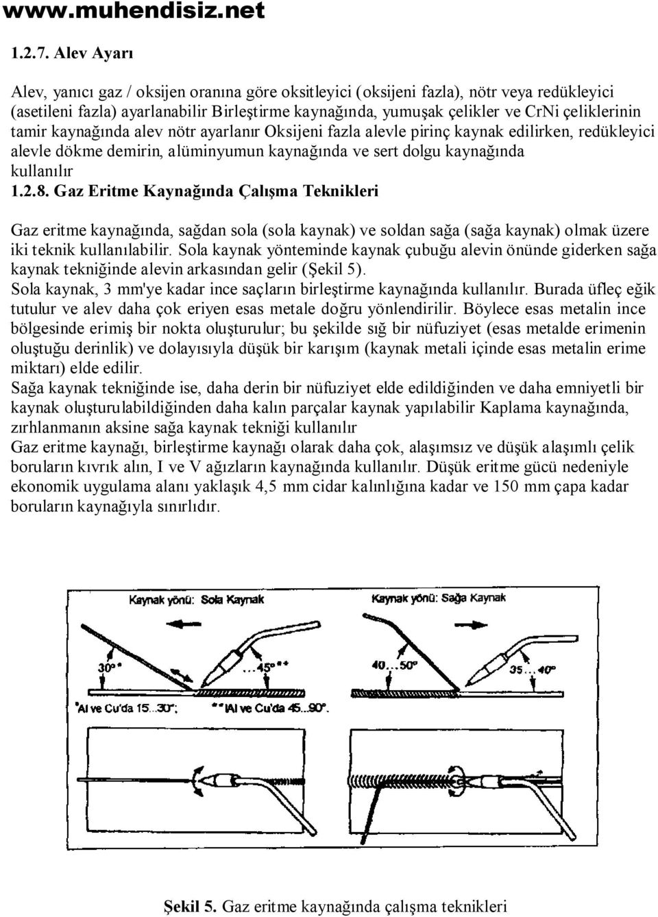 tamir kaynağında alev nötr ayarlanır Oksijeni fazla alevle pirinç kaynak edilirken, redükleyici alevle dökme demirin, alüminyumun kaynağında ve sert dolgu kaynağında kullanılır 1.2.8.