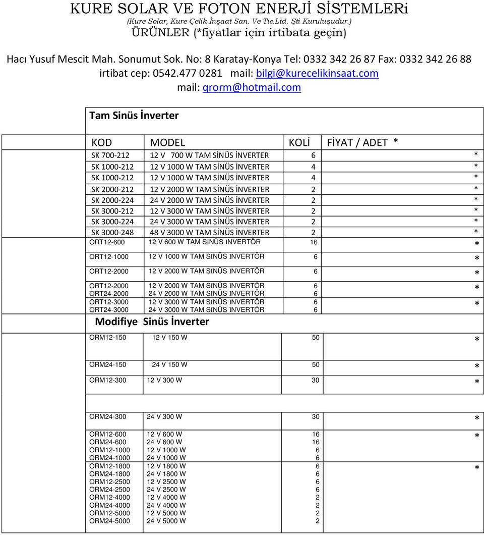 TAM SİNÜS İNVERTER 4 SK 000-1 1 V 000 W TAM SİNÜS İNVERTER SK 000-4 4 V 000 W TAM SİNÜS İNVERTER SK 3000-1 1 V 3000 W TAM SİNÜS İNVERTER SK 3000-4 4 V 3000 W TAM SİNÜS İNVERTER SK 3000-48 48 V 3000 W