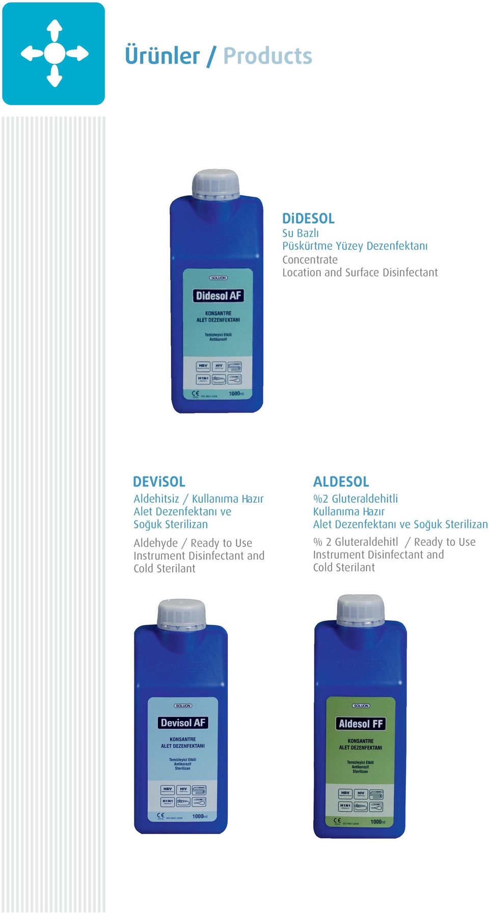 Gluteraldehitli Kullanıma Hazır Alet Dezenfektanı ve Soğuk Sterilizan Aldehyde / Ready to Use