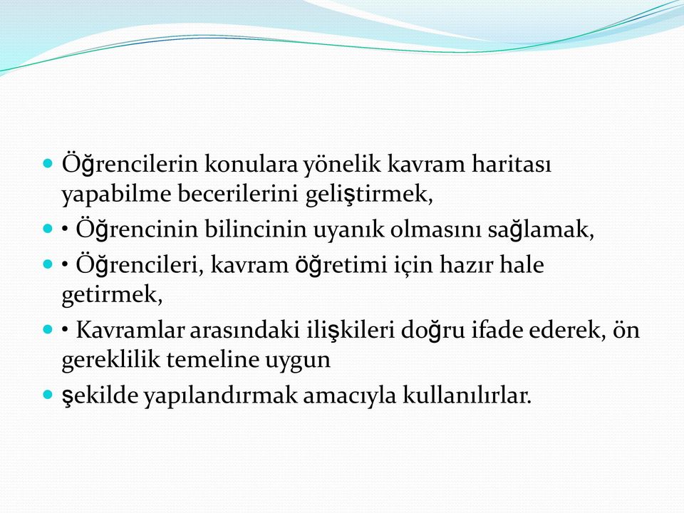 kavram öğretimi için hazır hale getirmek, Kavramlar arasındaki ilişkileri