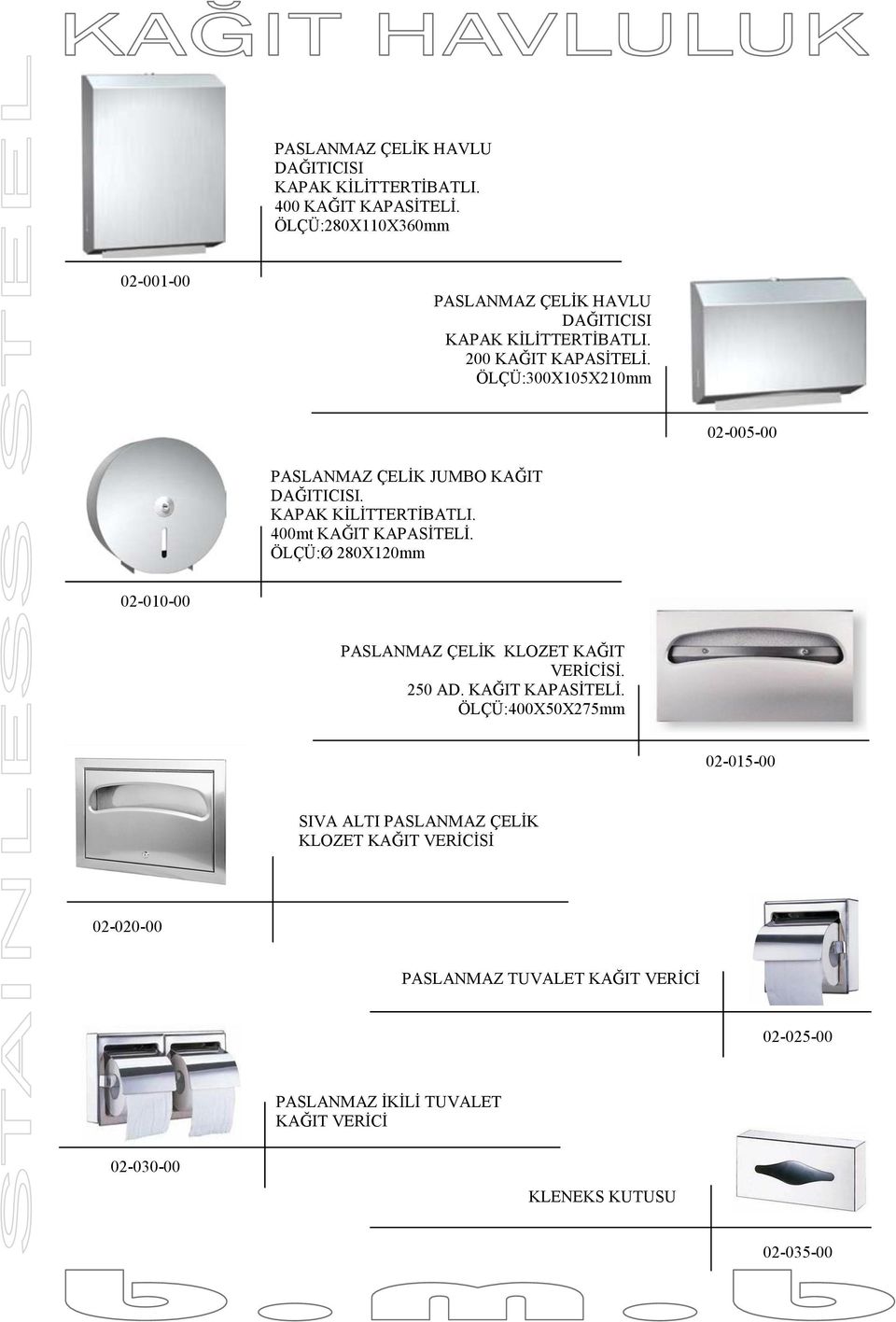 ÖLÇÜ:300X105X210mm 02-005-00 PASLANMAZ ÇELİK JUMBO KAĞIT DAĞITICISI. KAPAK KİLİTTERTİBATLI. 400mt KAĞIT KAPASİTELİ.