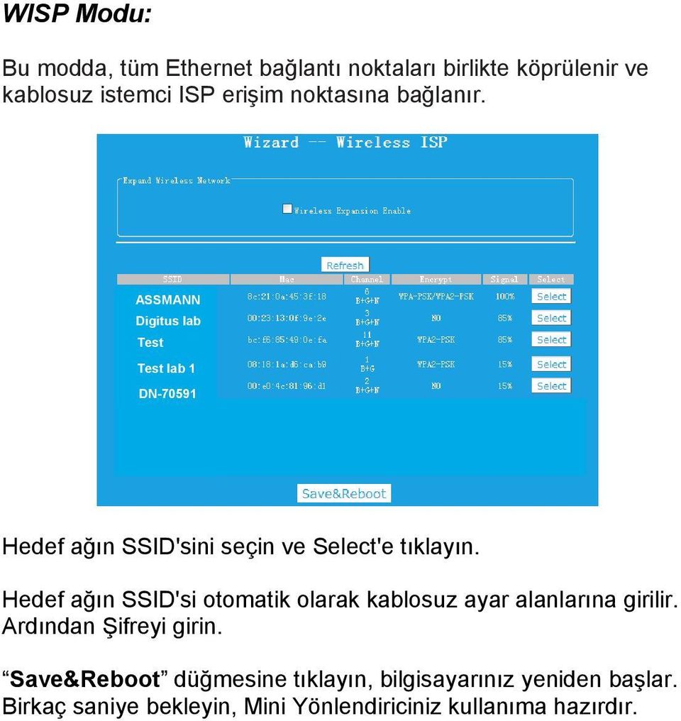 ASSMANN Digitus lab Test Test lab 1 DN-70591 Hedef ağın SSID'sini seçin ve Select'e tıklayın.