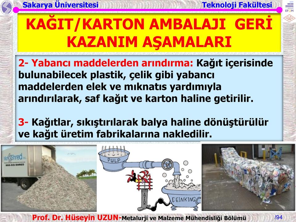 mıknatıs yardımıyla arındırılarak, saf kağıt ve karton haline getirilir.