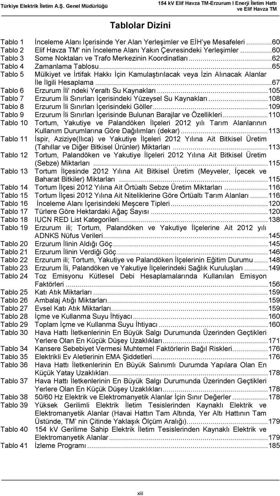 ..67 Tablo 6 Erzurum İli' ndeki Yeraltı Su Kaynakları... 105 Tablo 7 Erzurum İli Sınırları İçerisindeki Yüzeysel Su Kaynakları... 108 Tablo 8 Erzurum İli Sınırları İçerisindeki Göller.