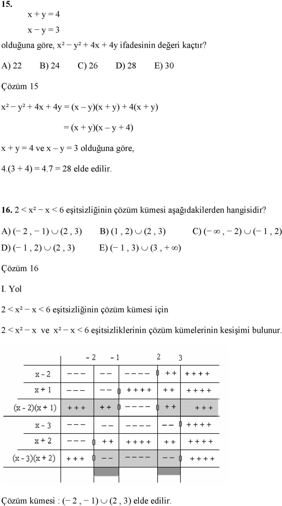 7 8 elde edilir. 16. < x² x < 6 eşitsizliğinin çözüm kümesi aşağıdakilerden hangisidir?