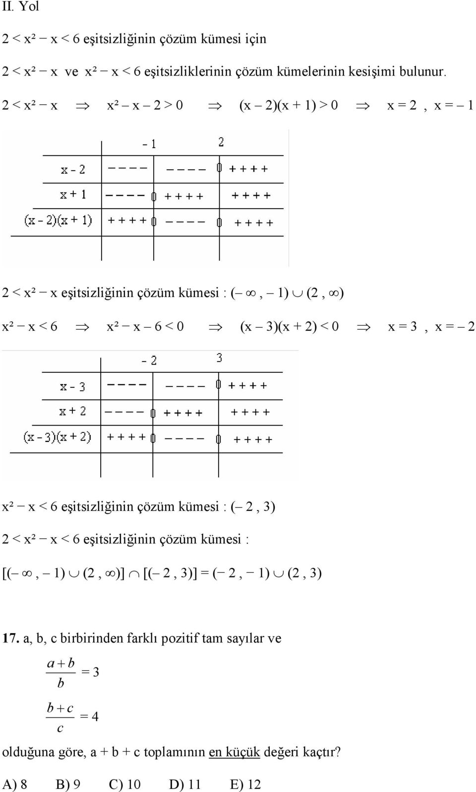 x < 6 eşitsizliğinin çözüm kümesi : (, 3) < x² x < 6 eşitsizliğinin çözüm kümesi : [(, 1) (, )] [(, 3)] (, 1) (, 3) 17.