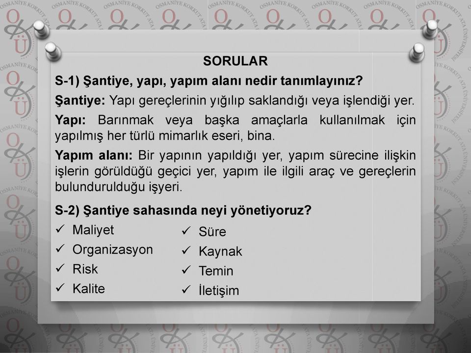 Yapı: Barınmak veya başka amaçlarla kullanılmak için yapılmış her türlü mimarlık eseri, bina.