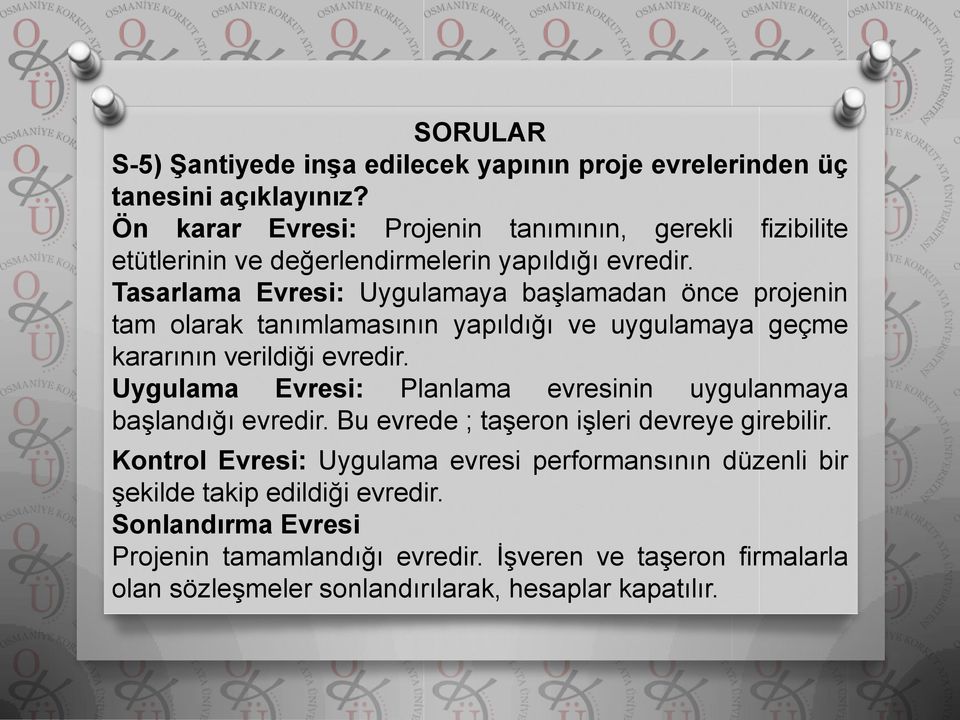 Tasarlama Evresi: Uygulamaya başlamadan önce projenin tam olarak tanımlamasının yapıldığı ve uygulamaya geçme kararının verildiği evredir.