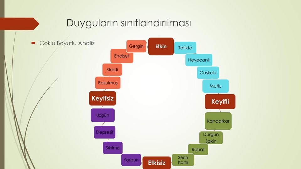 Coşkulu Bozulmuş Mutlu Keyifsiz Keyifli Üzgün Depresif