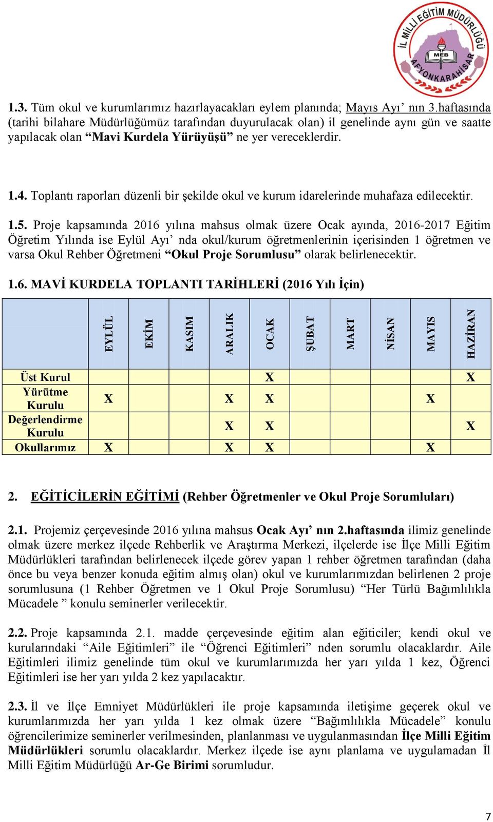 Toplantı raporları düzenli bir şekilde okul ve kurum idarelerinde muhafaza edilecektir. 1.5.