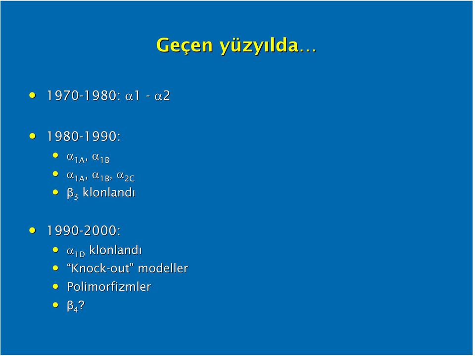 1B, α 2C β 3 klonlandı 1990-2000: α 1D