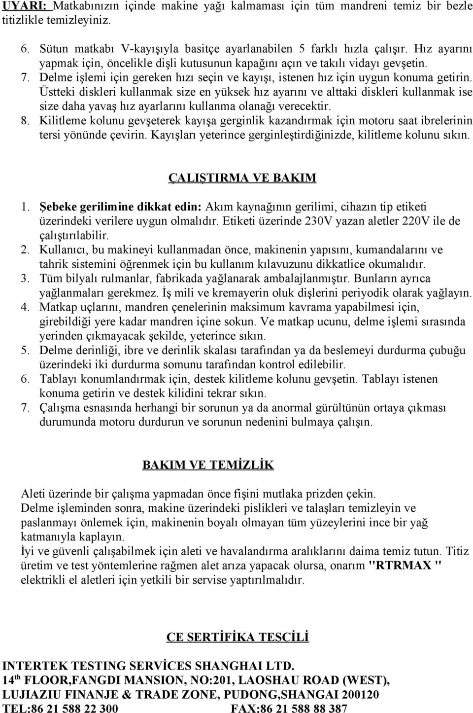 SÜTUNLU MATKAP MODEL RTM613 TANITMA VE KULLANIM KLAVUZU - PDF Free Download