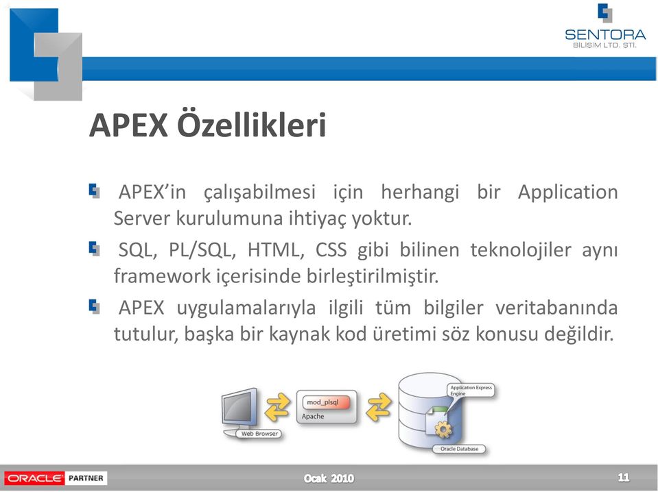 SQL, PL/SQL, HTML, CSS gibi bilinen teknolojiler aynı framework içerisinde