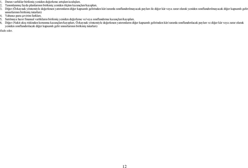 çevirim farkları, 5, Satılmaya hazır finansal varlıkların birikmiş yeniden değerleme ve/veya sınıflandırma kazançları/kayıpları, 6, Diğer (Nakit akış riskinden korunma kazançları/kayıpları, Özkaynak