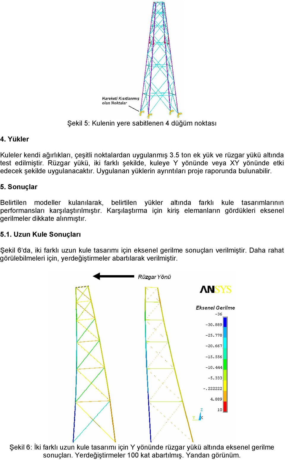 Sonuçlar Belirtilen modeller kulanılarak, belirtilen yükler altında farklı kule tasarımlarının performansları karşılaştırılmıştır.