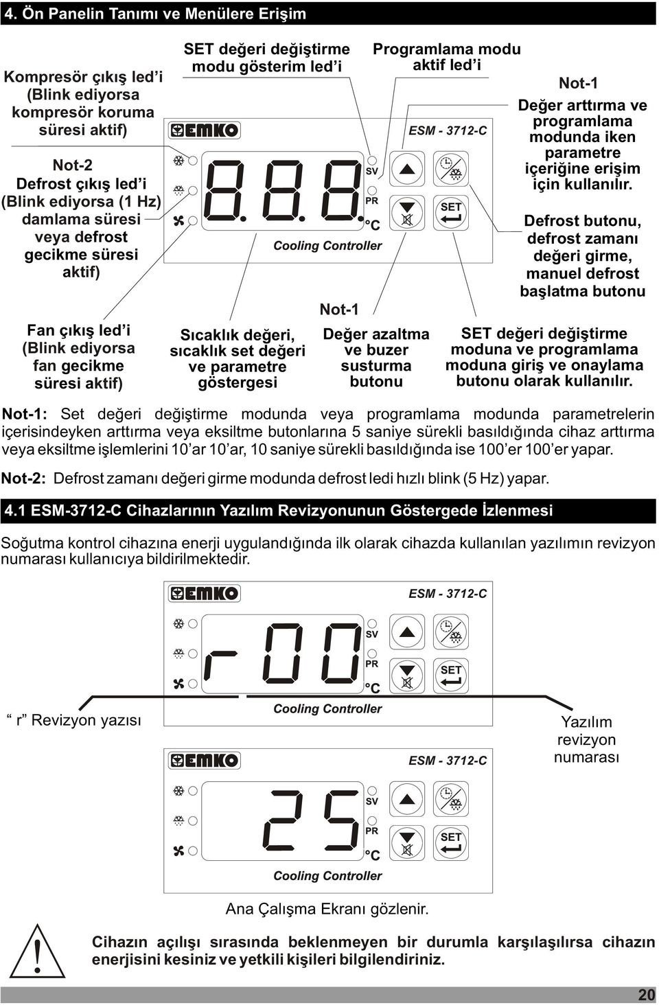 aktif led i Not-1 Deðer arttýrma ve programlama ESM - 3712-C modunda iken parametre içeriðine eriþim için kullanýlýr.