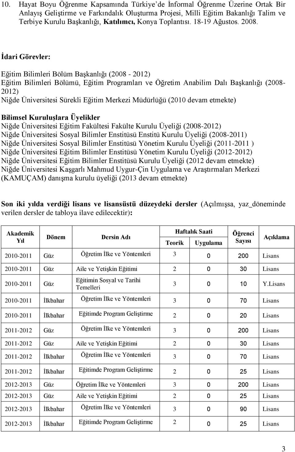 İdari Görevler: Eğitim Bilimleri Bölüm Başkanlığı (2008-2012) Eğitim Bilimleri Bölümü, Eğitim Programları ve Öğretim Anabilim Dalı Başkanlığı (2008-2012) Niğde Üniversitesi Sürekli Eğitim Merkezi