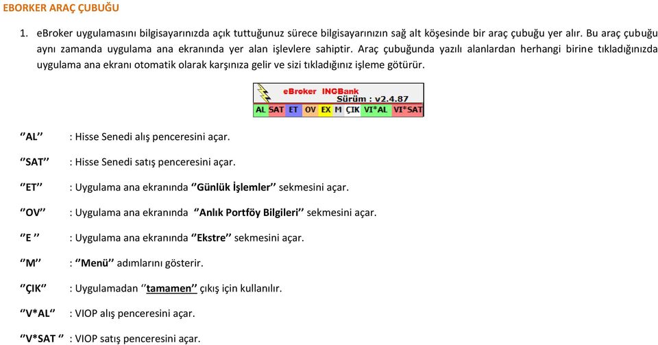 Araç çubuğunda yazılı alanlardan herhangi birine tıkladığınızda uygulama ana ekranı otomatik olarak karşınıza gelir ve sizi tıkladığınız işleme götürür.