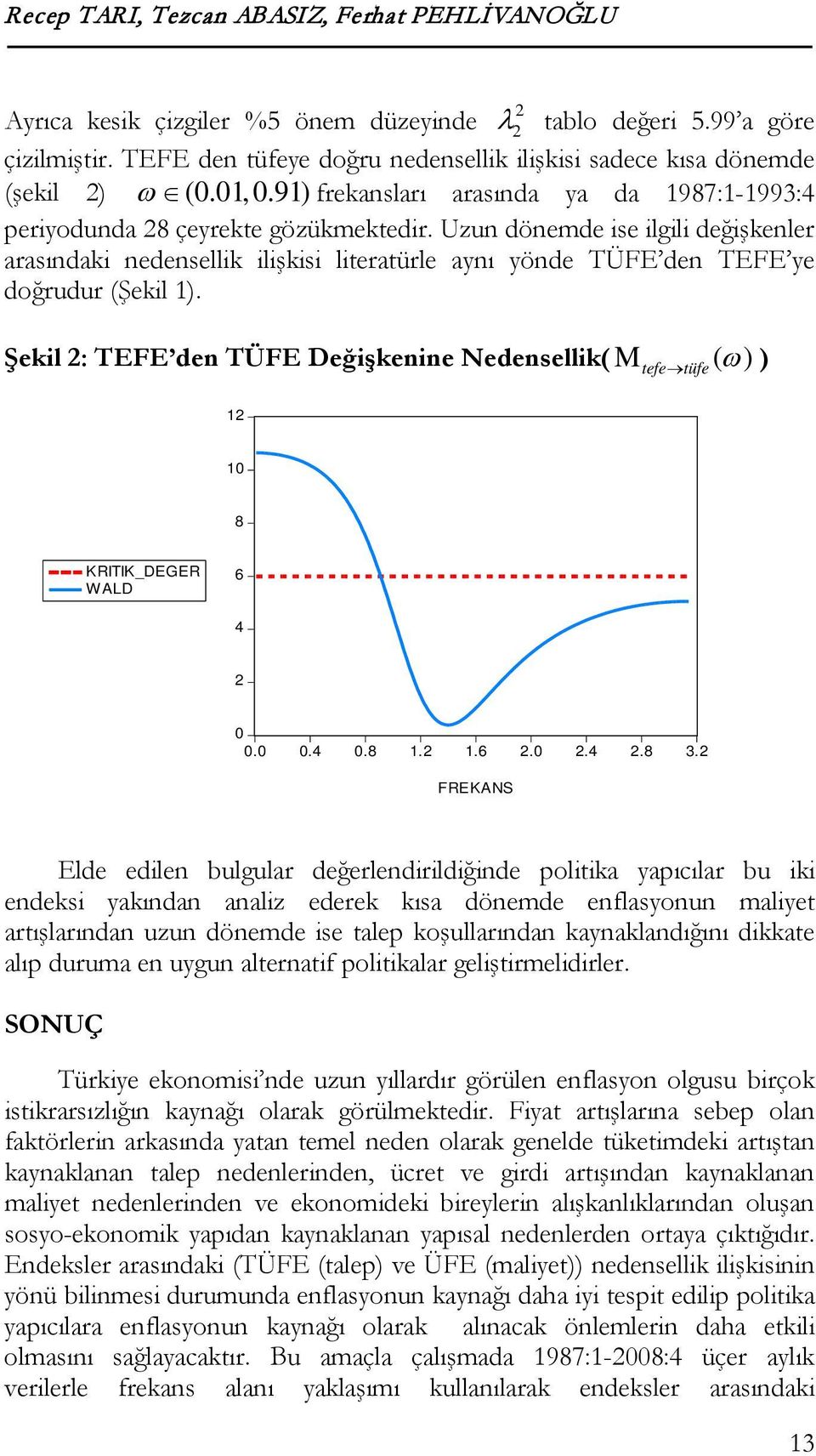 Uzun dönemde ise ilgili değişkenler arasındaki nedensellik ilişkisi literatürle aynı yönde TÜFE den TEFE ye doğrudur (Şekil 1).