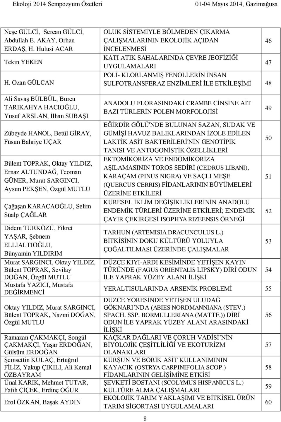 SARGINCI, Aysun PEKŞEN, Özgül MUTLU Çağaşan KARACAOĞLU, Selim Süalp ÇAĞLAR Didem TÜRKÖZÜ, Fikret YAŞAR, Şebnem ELLİALTIOĞLU, Bünyamin YILDIRIM Murat SARGINCI, Oktay YILDIZ, Bülent TOPRAK, Sevilay