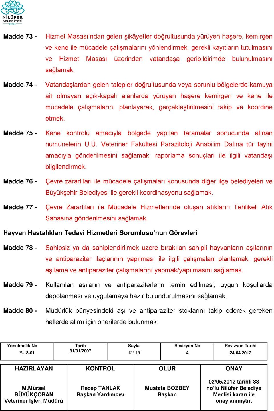 haşere kemirgen ve kene ile mücadele çalışmalarını planlayarak, gerçekleştirilmesini takip ve koordine etmek. Kene kontrolü amacıyla bölgede yapılan taramalar sonucunda alınan numunelerin U.Ü.