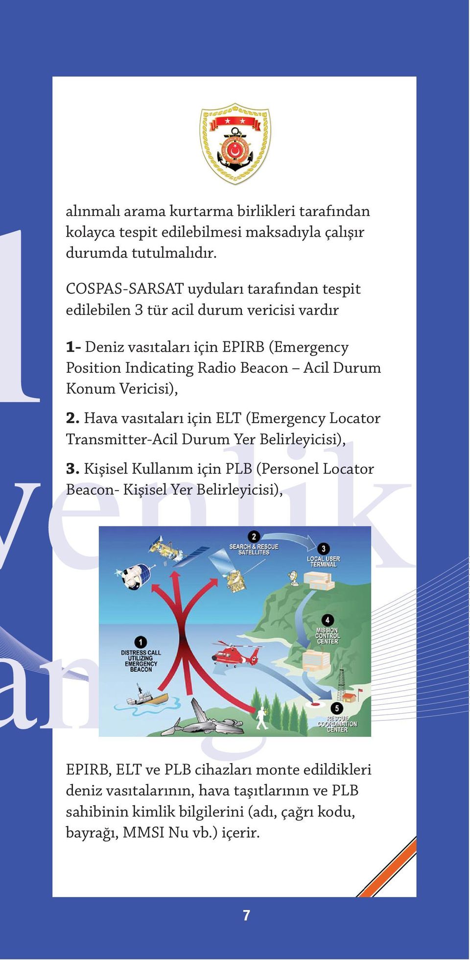 Acil Durum Konum Vericisi), 2. Hava vasıtaları için ELT (Emergency Locator Transmitter-Acil Durum Yer Belirleyicisi), 3.