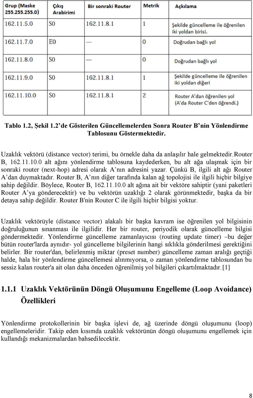 Çünkü B, ilgili alt ağı Router A dan duymaktadır. Router B, A nın diğer tarafında kalan ağ topolojisi ile ilgili hiçbir bilgiye sahip değildir. Böylece, Router B, 162.11.10.