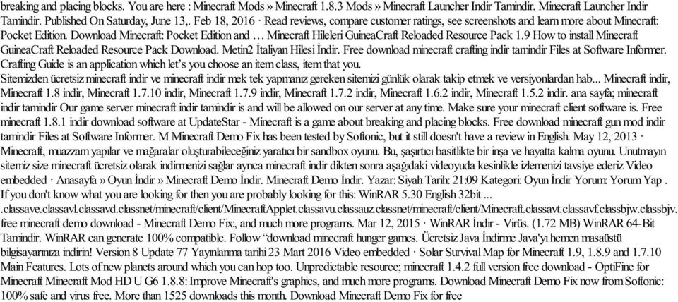 Download Minecraft: Pocket Edition and Minecraft Hileleri GuineaCraft Reloaded Resource Pack 1.9 How to install Minecraft GuineaCraft Reloaded Resource Pack Download. Metin2 İtaliyan Hilesi İndir.