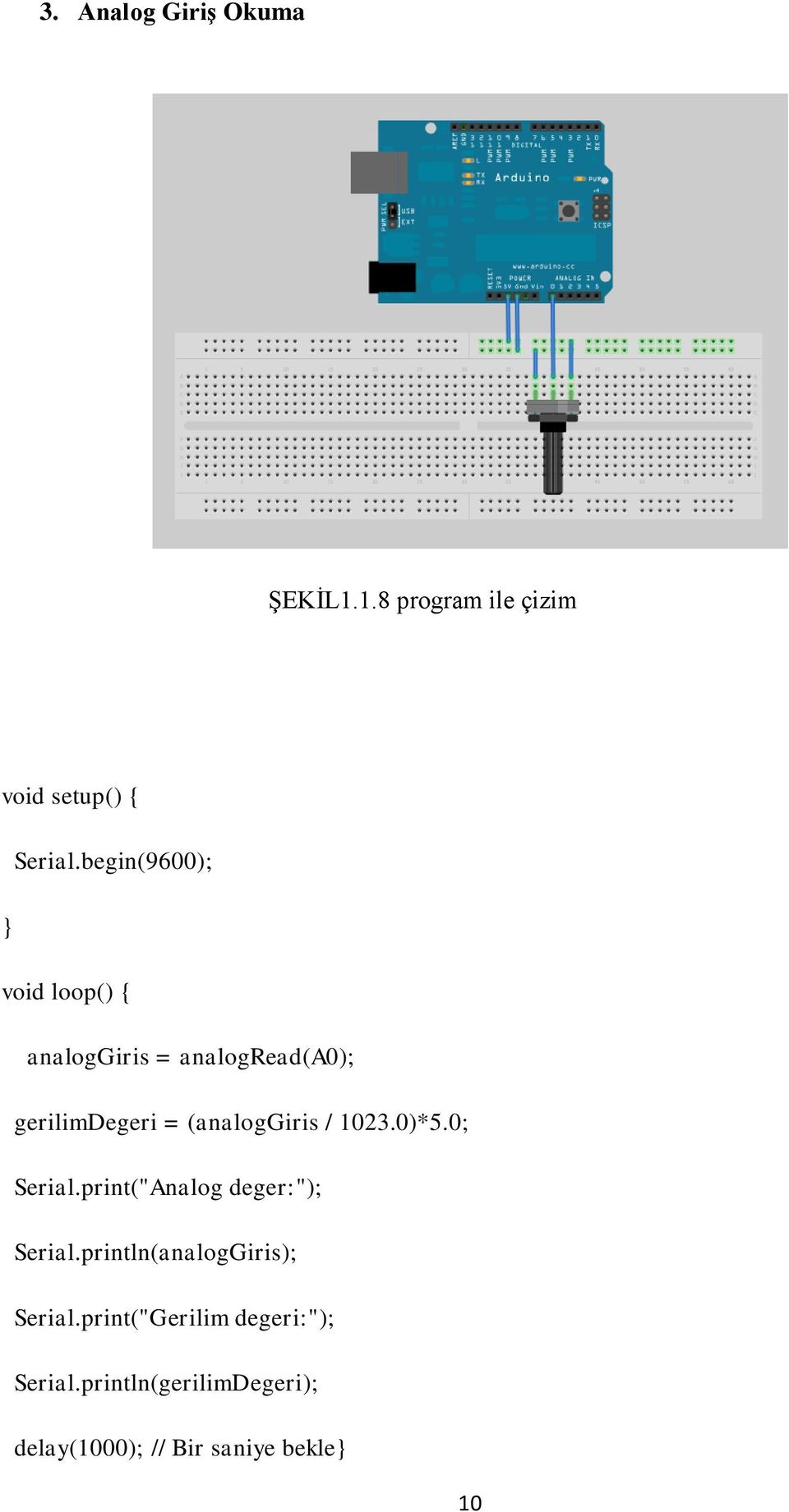 (analoggiris / 1023.0)*5.0; Serial.print("Analog deger:"); Serial.