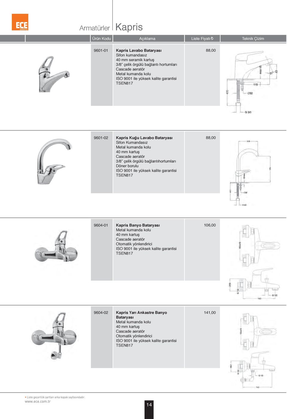 borulu ISO 9001 ile yüksek kalite garantisi TSEN817 88 9604-01 Kapris Banyo Bataryası 40 mm kartuş Otomatik yönlendirici ISO 9001 ile yüksek kalite