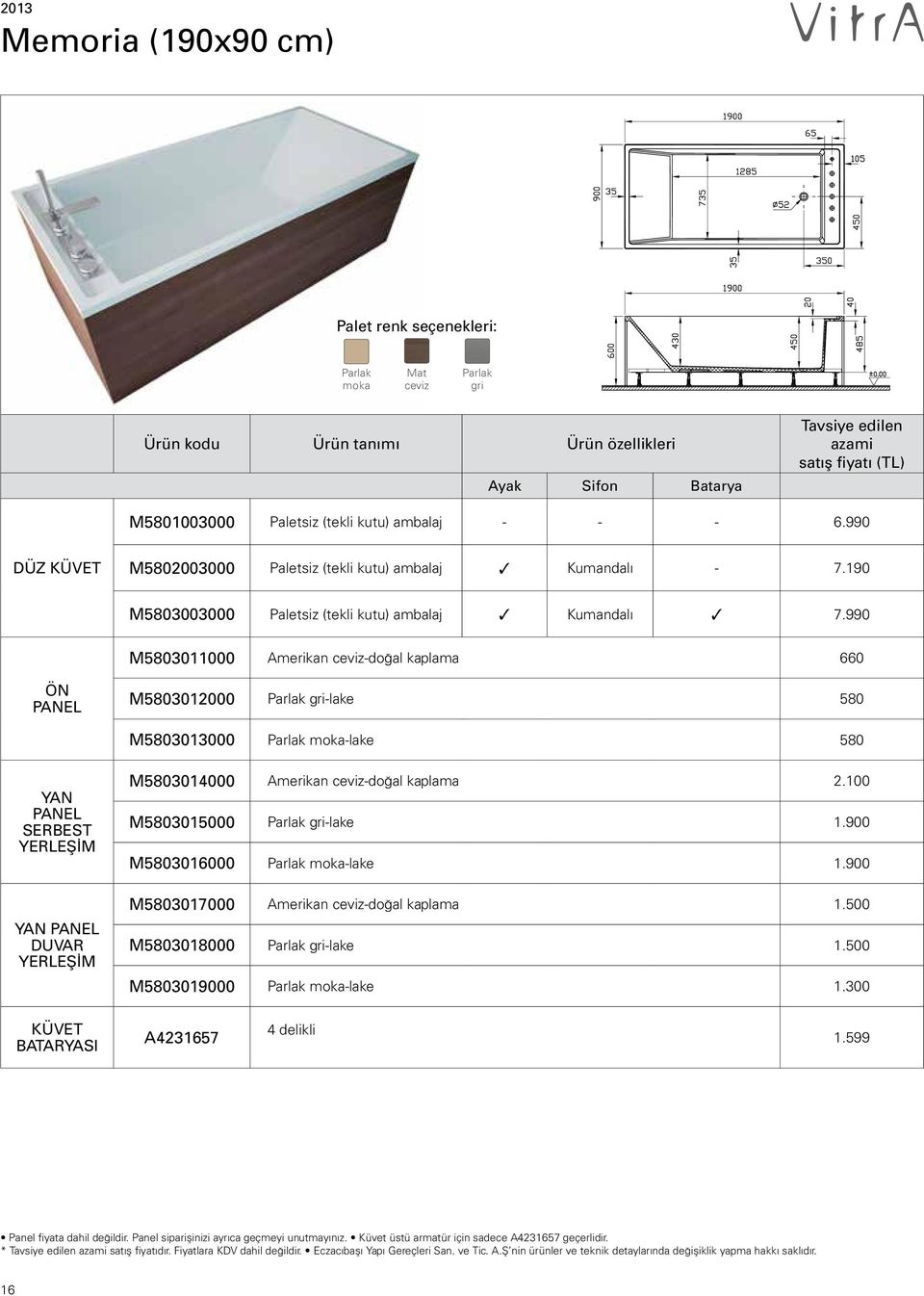 990 M5803011000 Amerikan cevizdoğal kaplama 660 ÖN PANEL M5803012000 lake 580 M5803013000 lake 580 YAN PANEL SERBEST YERLEŞİM YAN PANEL DUVAR YERLEŞİM M5803014000 Amerikan cevizdoğal kaplama 2.