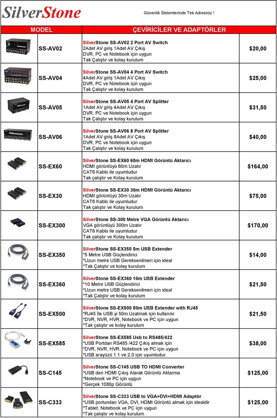 SS-EX60 60m HDMI Görüntü Aktarıcı HDMI görüntüyü 60m Uzatır CAT6 Kablo ile uyumludur Tak çalıştır ve Kolay kurulum SilverStone SS-EX30 30m HDMI Görüntü Aktarıcı HDMI görüntüyü 30m Uzatır CAT6 Kablo