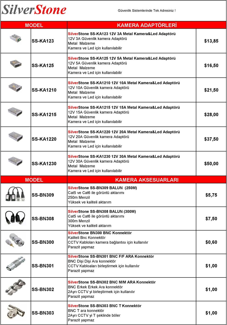 Metal Kamera&Led Adaptörü 12V 10A Güvenlik kamera Adaptörü Metal Malzeme Kamera ve Led için kullanılabilir SilverStone SS-KA1215 12V 15A Metal Kamera&Led Adaptörü 12V 15A Güvenlik kamera Adaptörü