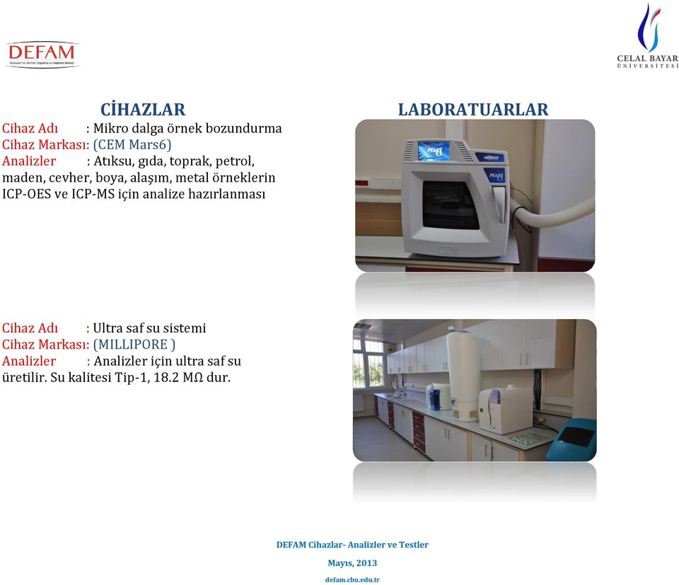 ICP-MS için analize hazırlanması LABORATUARLAR Cihaz Adı : Ultra saf su sistemi Cihaz