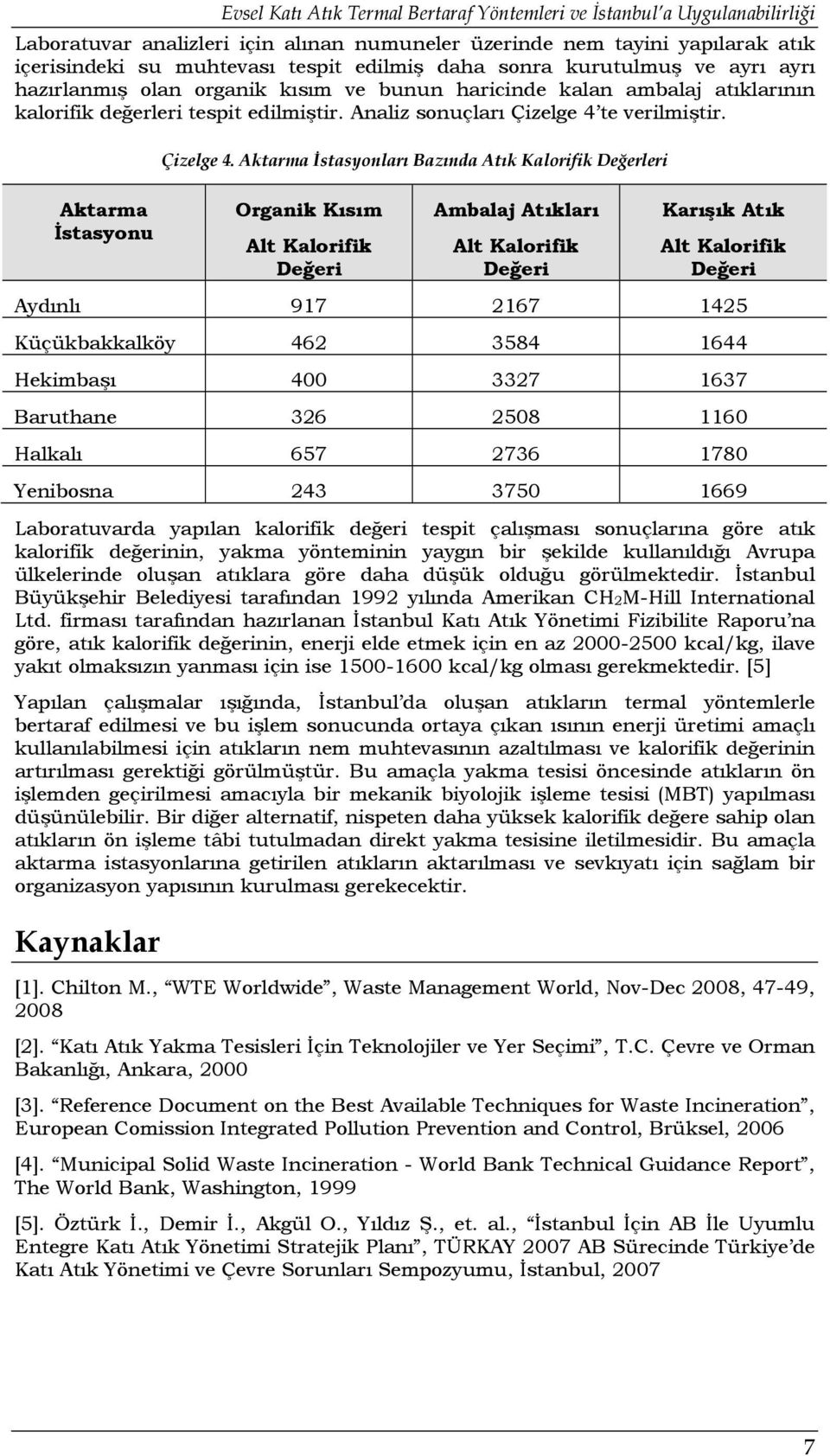 Aktarma İstasyonu Çizelge 4.