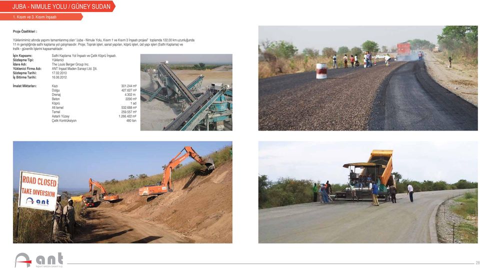 yol çalışmasıdır. Proje; Toprak işleri, sanat yapıları, köprü işleri, üst yapı işleri (Sathi Kaplama) ve trafik - güvenlik İşlerini kapsamaktadır.