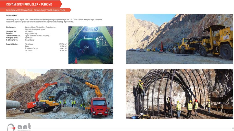 hizmetler. İşin Kapsamı: Karayolu Ulaşım Tünelleri Kazı, Destekleme ve Beton Kaplama işlerinin yapımı.