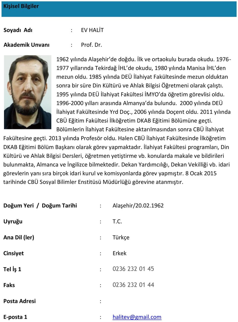 985 yılında DEÜ İlahiyat Fakültesinde mezun olduktan sonra bir süre Din Kültürü ve Ahlak Bilgisi Öğretmeni olarak çalıştı. 995 yılında DEÜ İlahiyat Fakültesi İMYO da öğretim görevlisi oldu.