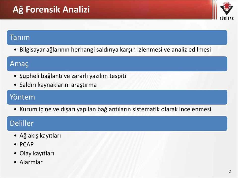 Saldırı kaynaklarını araştırma Yöntem Kurum içine ve dışarı yapılan