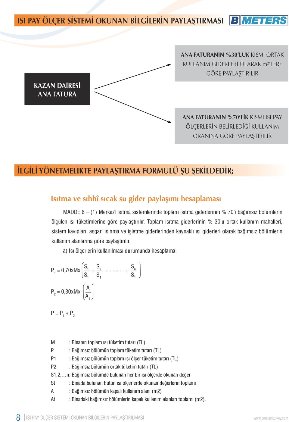 sistemlerinde toplam ısıtma giderlerinin % 70 i bağımsız bölümlerin ölçülen ısı tüketimlerine göre paylaştırılır.