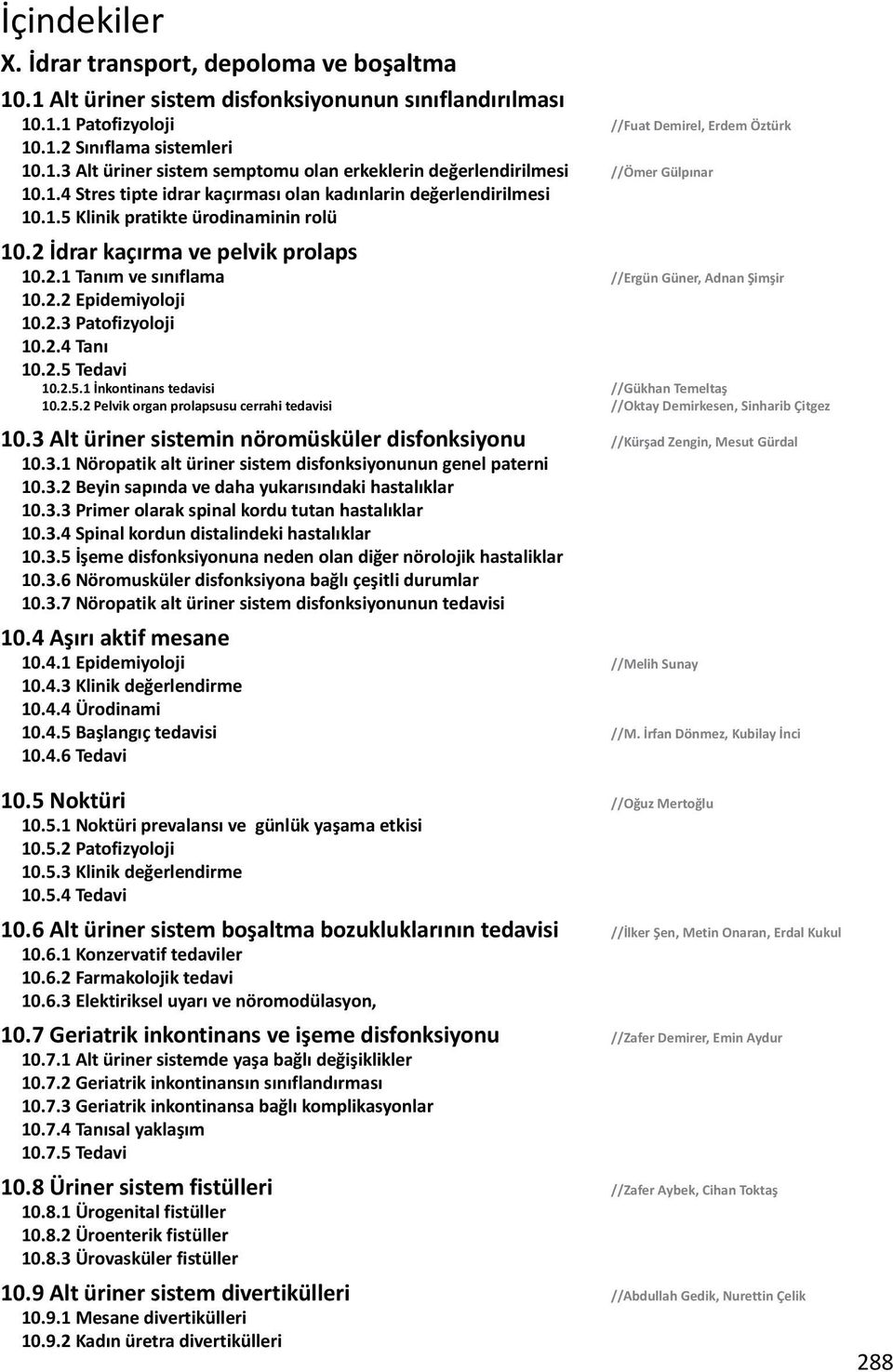 2.2 Epidemiyoloji 10.2.3 Patofizyoloji 10.2.4 Tanı 10.2.5 Tedavi 10.2.5.1 İnkontinans tedavisi //Gükhan Temeltaş 10.2.5.2 Pelvik organ prolapsusu cerrahi tedavisi //Oktay Demirkesen, Sinharib Çitgez 10.