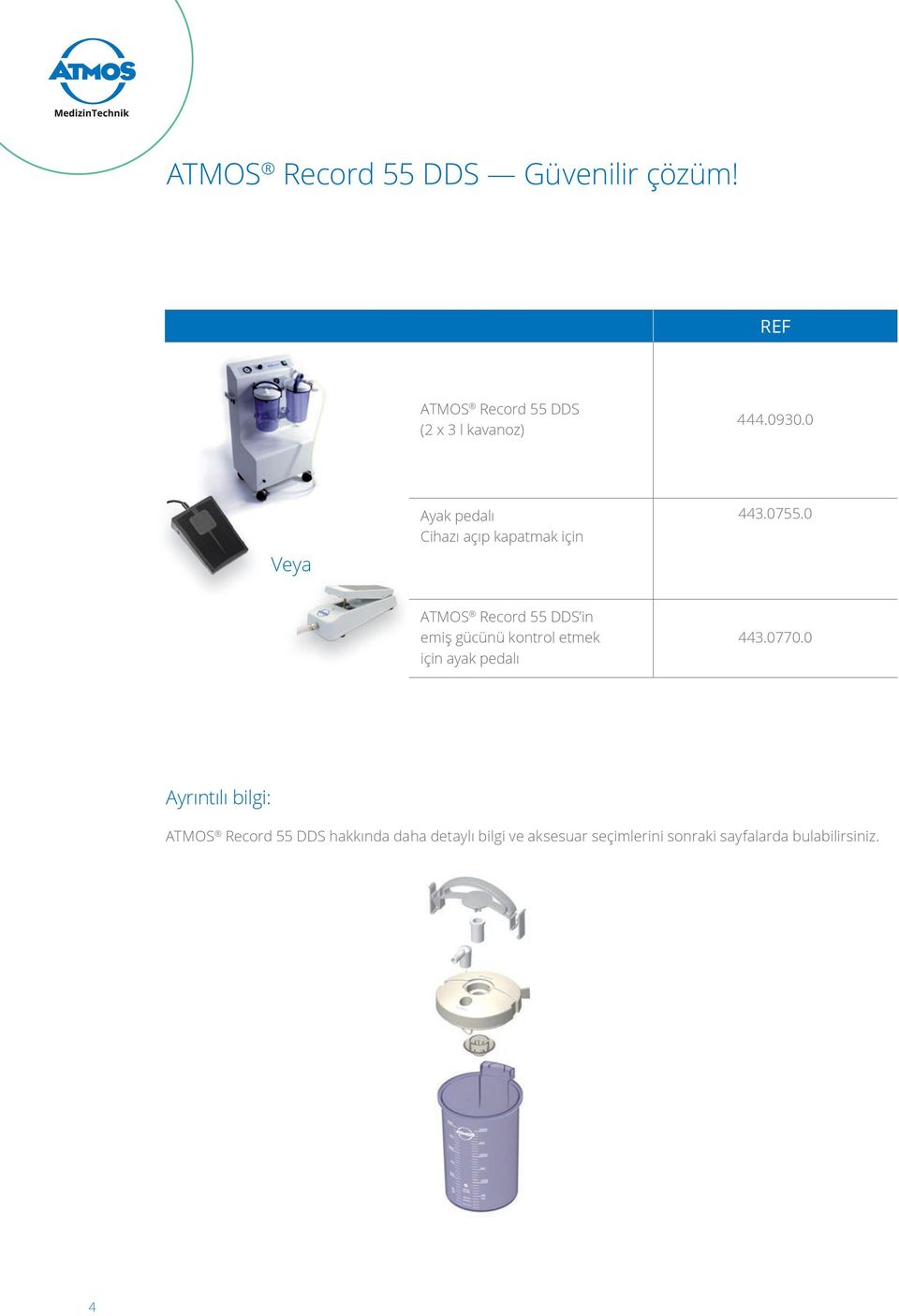 0 ATMOS Record 55 DDS in emiş gücünü kontrol etmek için ayak pedalı 443.0770.