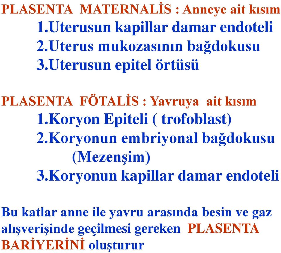 Koryon Epiteli ( trofoblast) 2.Koryonun embriyonal bağdokusu (Mezenşim) 3.