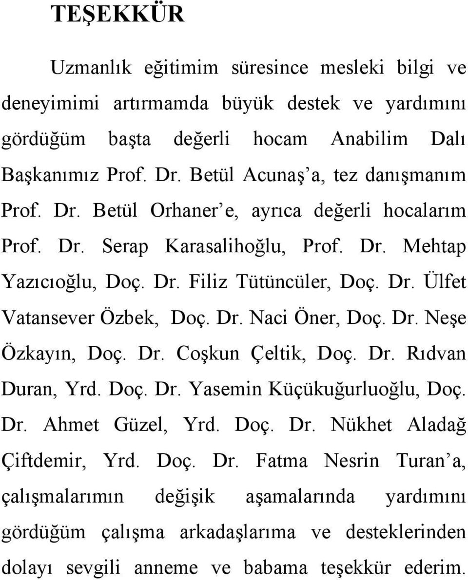 Dr. Naci Öner, Doç. Dr. Neşe Özkayın, Doç. Dr. Coşkun Çeltik, Doç. Dr. Rıdvan Duran, Yrd. Doç. Dr. Yasemin Küçükuğurluoğlu, Doç. Dr. Ahmet Güzel, Yrd. Doç. Dr. Nükhet Aladağ Çiftdemir, Yrd.